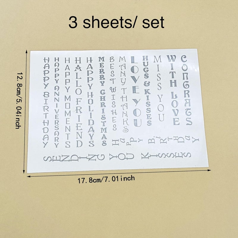 JBQUEEN 3pc Vertical Sentiments Wishes Stick&Shine Foil Transfer Sticker Paper for Handmade Card Making Scrapbooking and Album Journal Invitation Decoration Metallic Hot Foil Transfer Printing Adhesive Sheets - Image 2